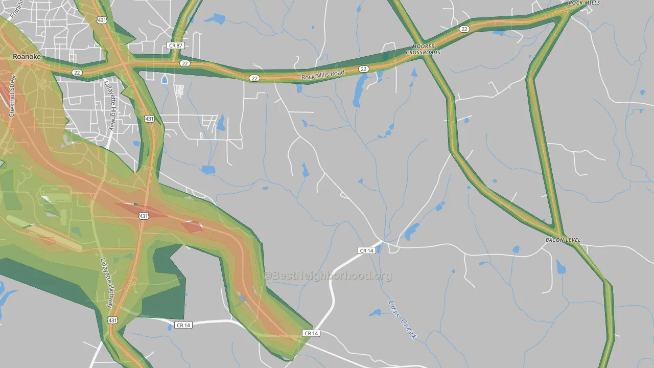 Moores Crossroads, AL Map of Noise Levels in Moores Crossroads