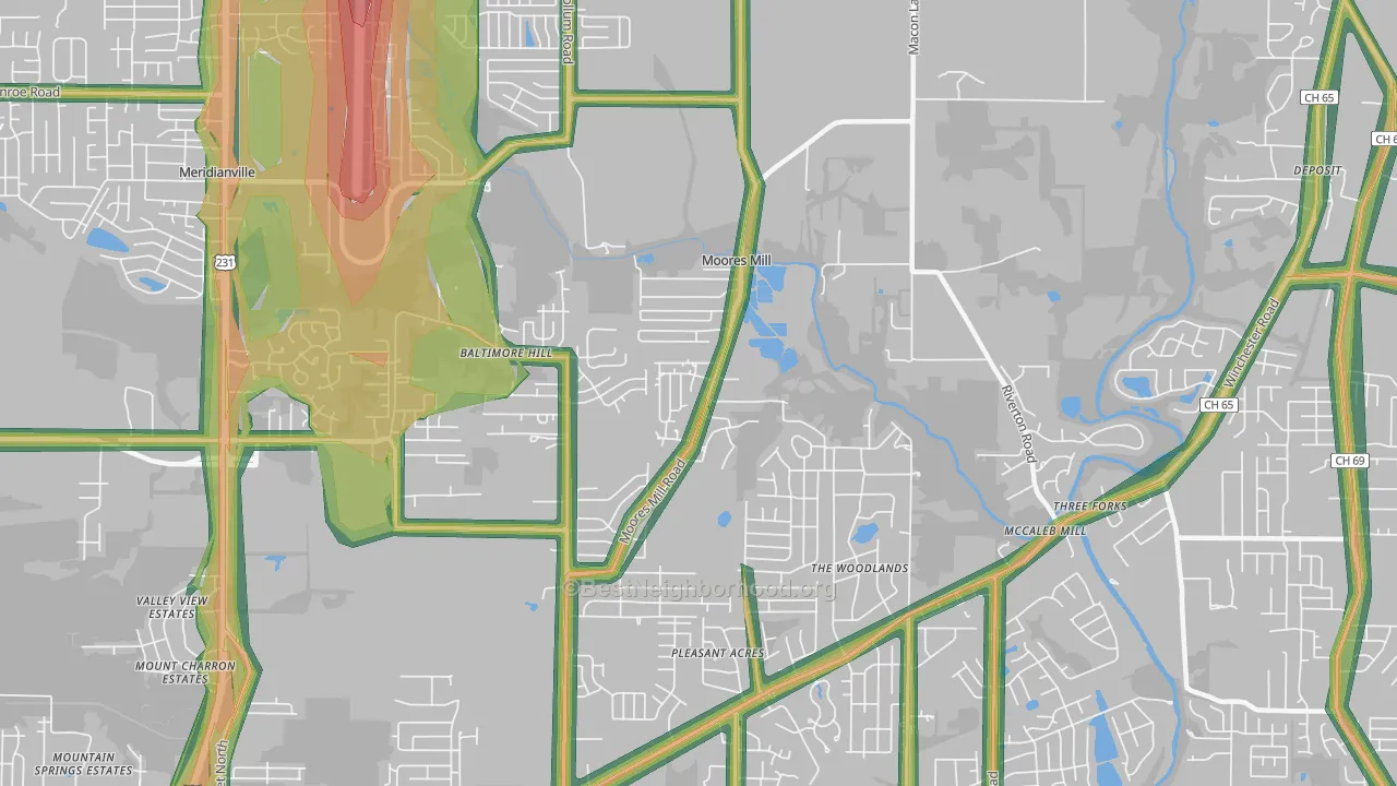Moores Mill, AL Map of Noise Levels in Moores Mill