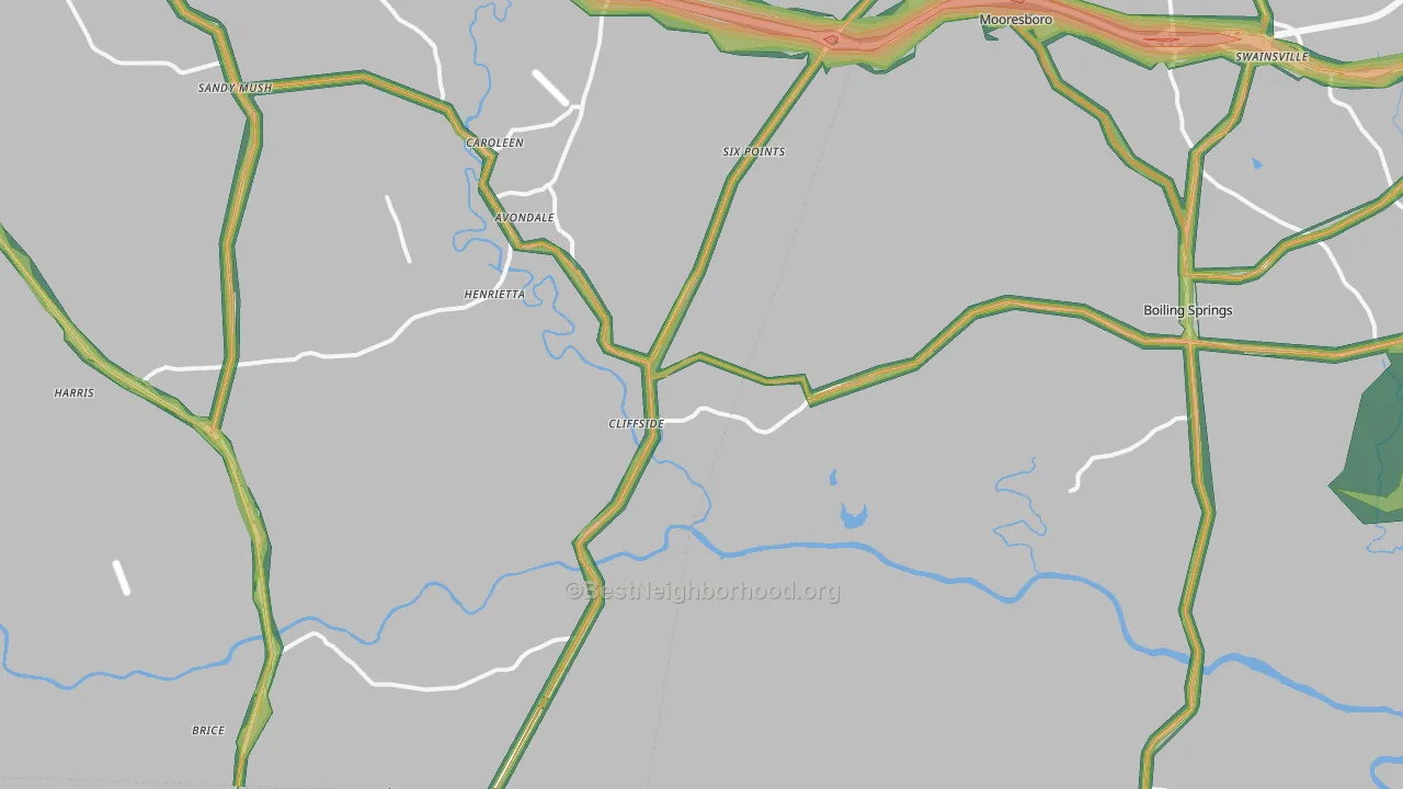 Mooresboro, NC Map of Noise Levels in Mooresboro