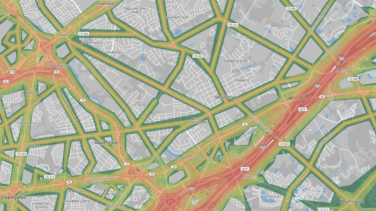 Moorestown-Lenola, NJ Map of Noise Levels in Moorestown-Lenola