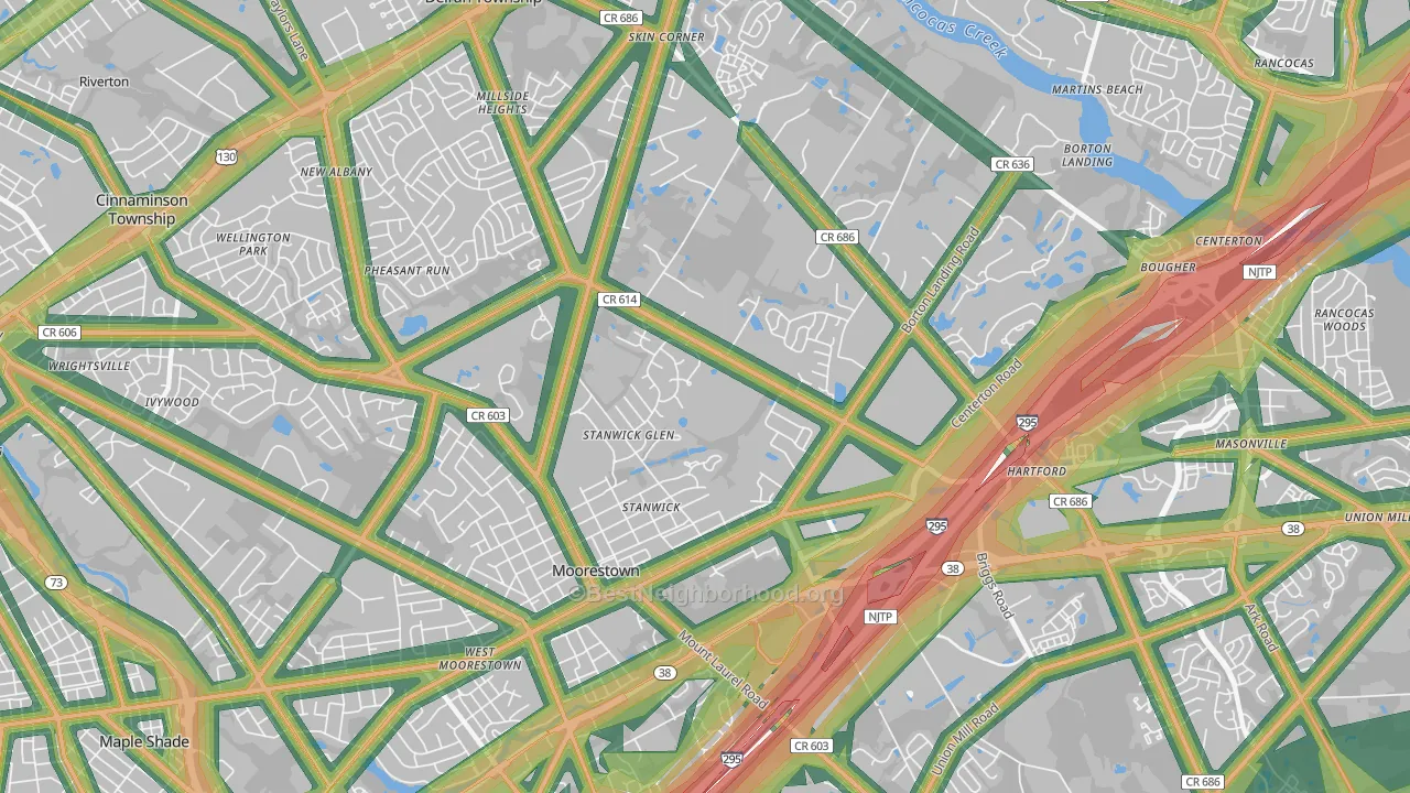 Moorestown, NJ Map of Noise Levels in Moorestown