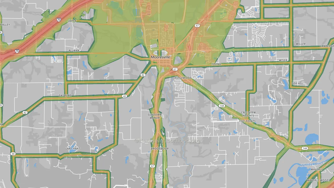 Mooresville, IN Map of Noise Levels in Mooresville
