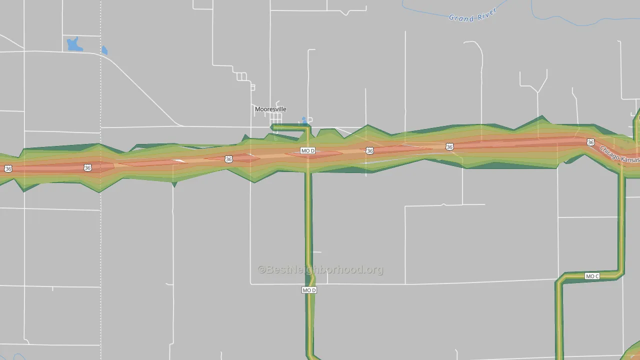 Mooresville, MO Map of Noise Levels in Mooresville