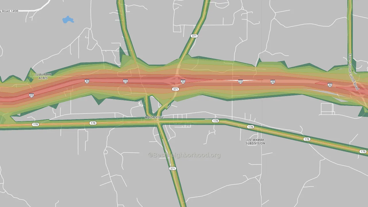 Mooresville, MS Map of Noise Levels in Mooresville