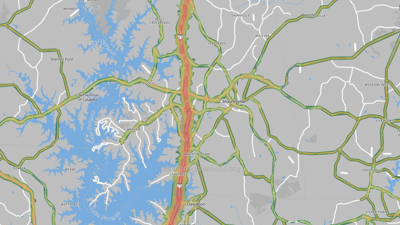 Mooresville, NC Map of Noise Levels in Mooresville