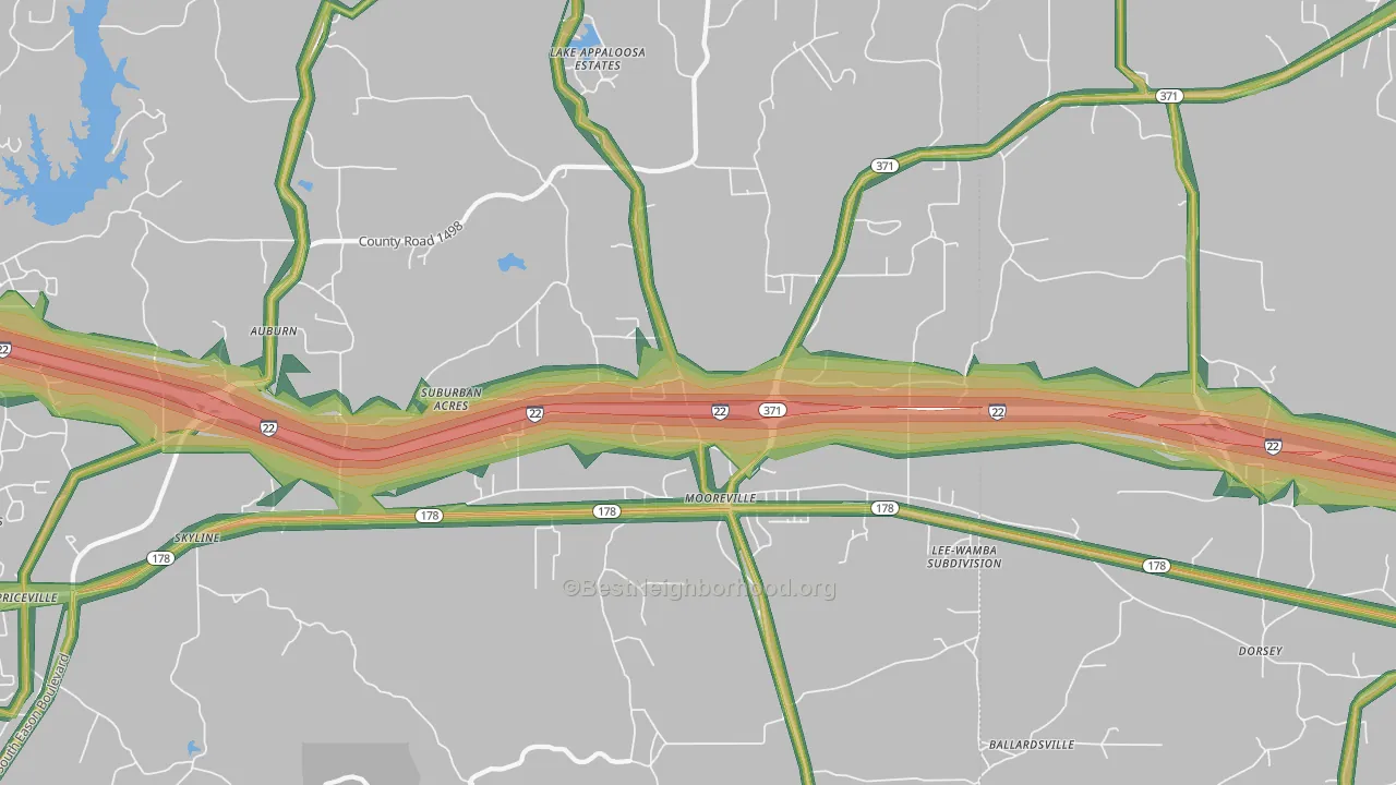 Mooreville, MS Map of Noise Levels in Mooreville