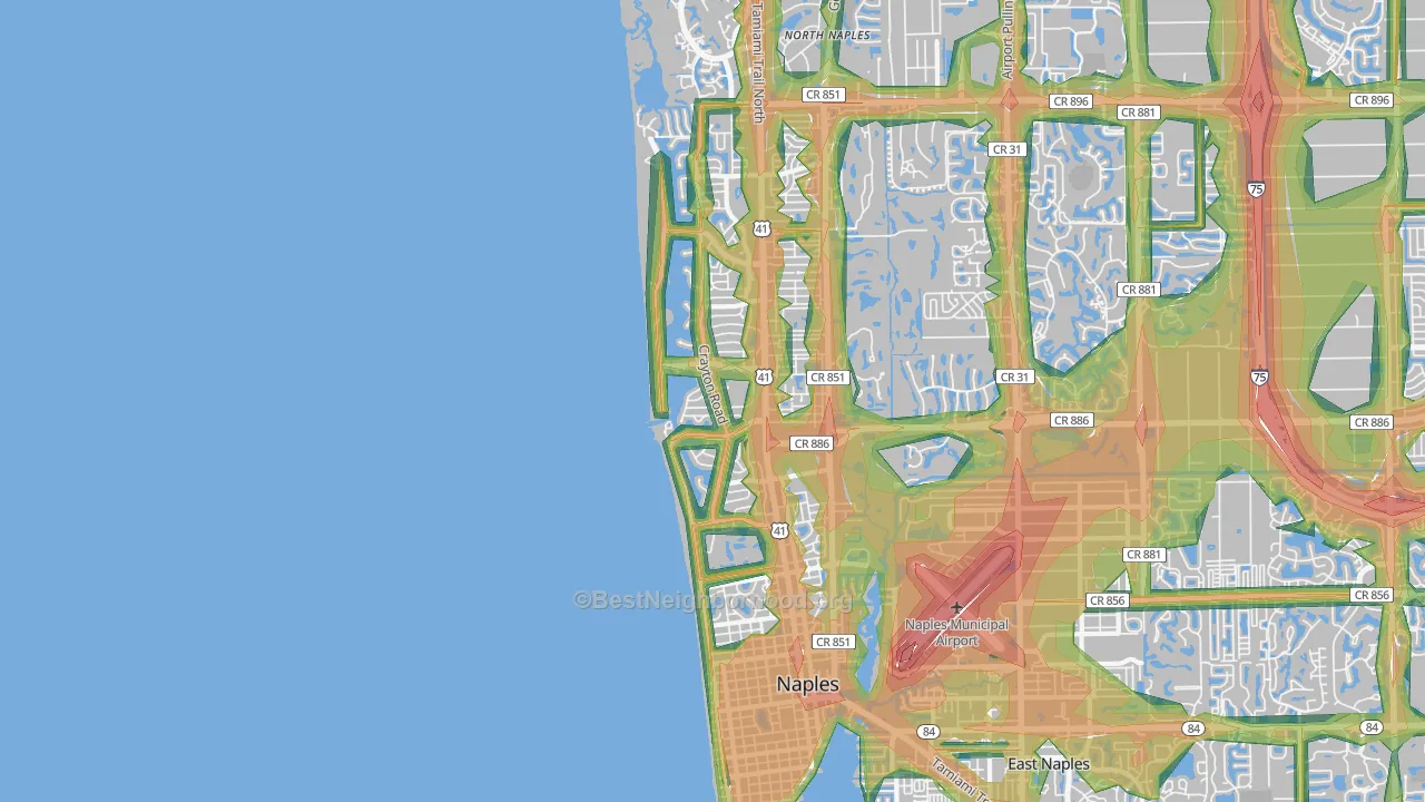 Moorings-Coquina Sands, Naples, FL Map of Noise Levels in Moorings-Coquina Sands
