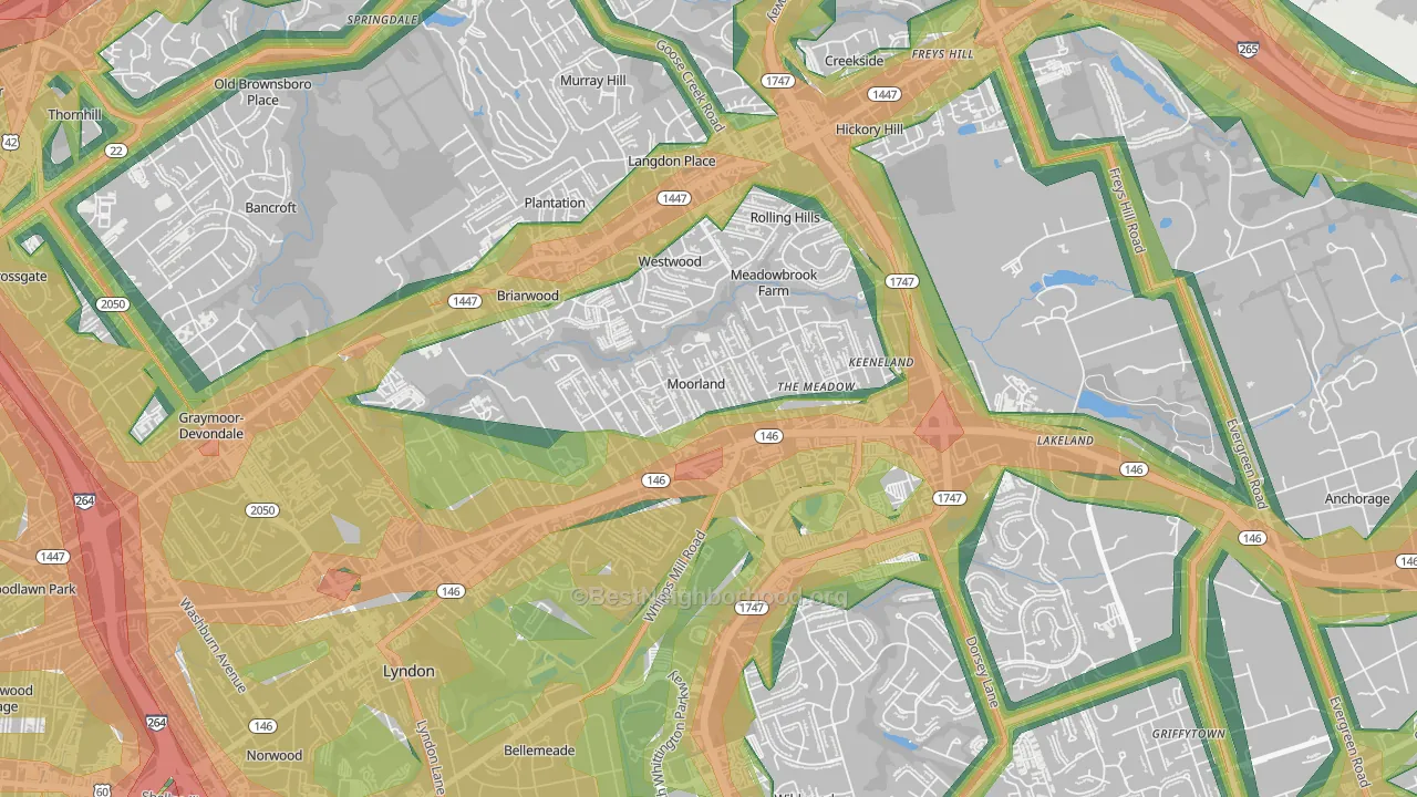 Moorland, KY Map of Noise Levels in Moorland