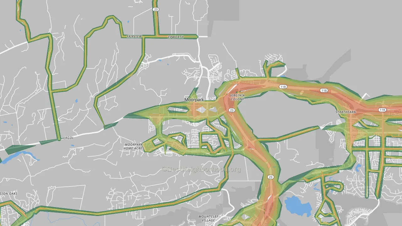 Moorpark, CA Map of Noise Levels in Moorpark