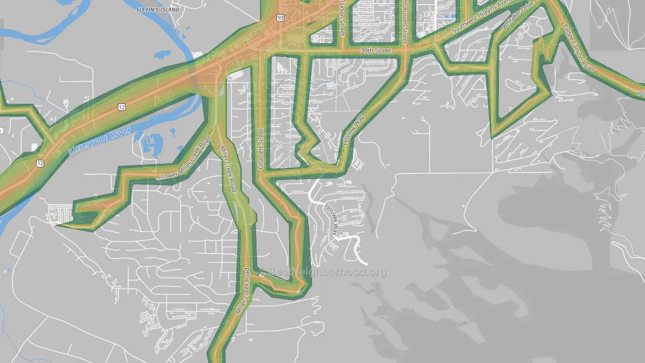 Moose Can Gully, Missoula, MT Map of Noise Levels in Moose Can Gully