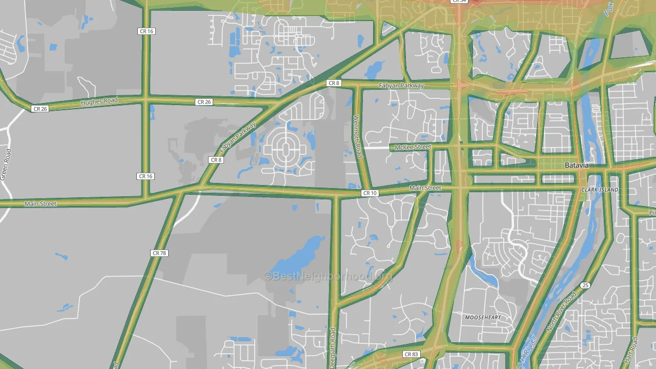 Mooseheart, IL Map of Noise Levels in Mooseheart