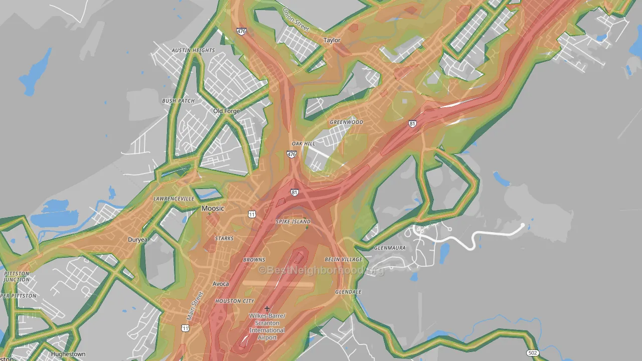 Moosic, PA Map of Noise Levels in Moosic
