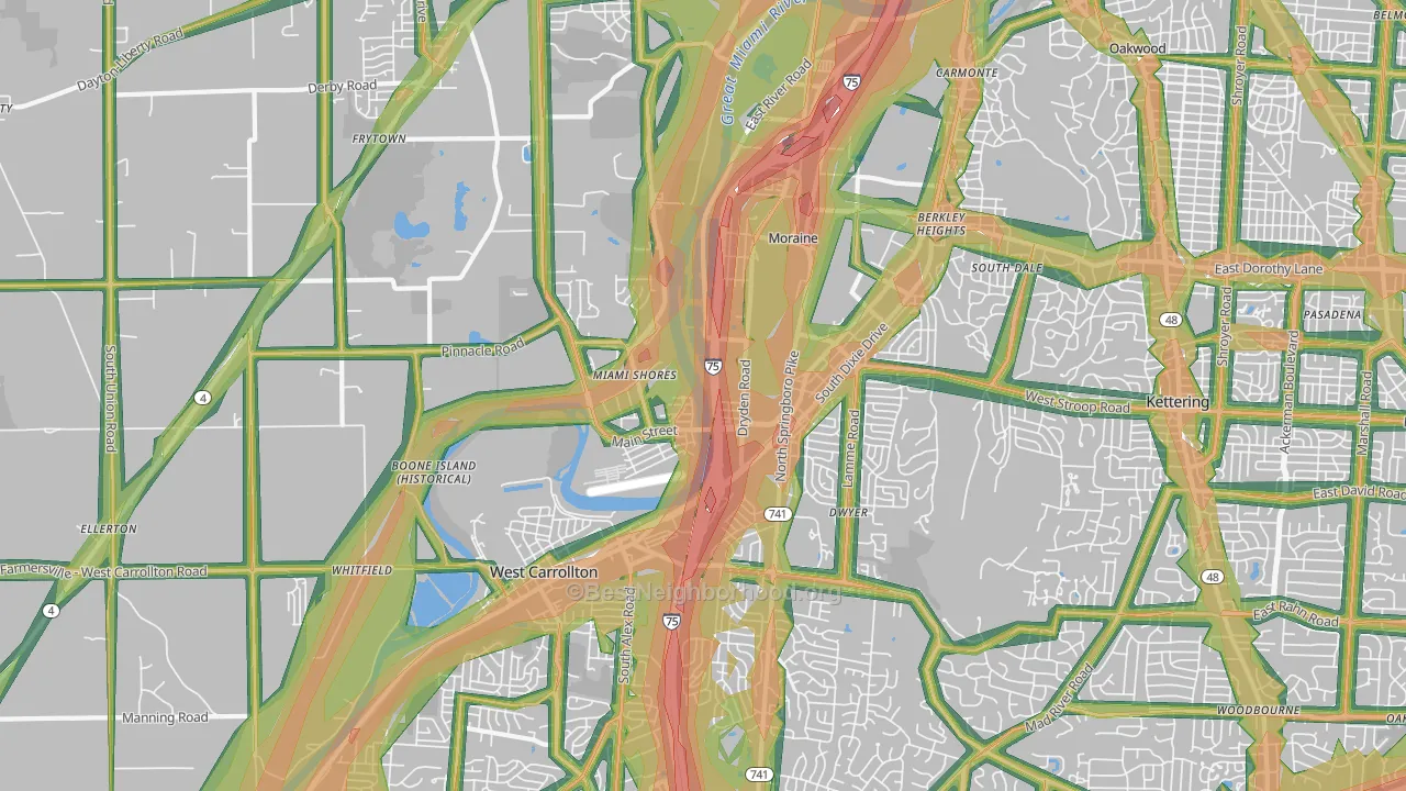 Moraine, OH Map of Noise Levels in Moraine