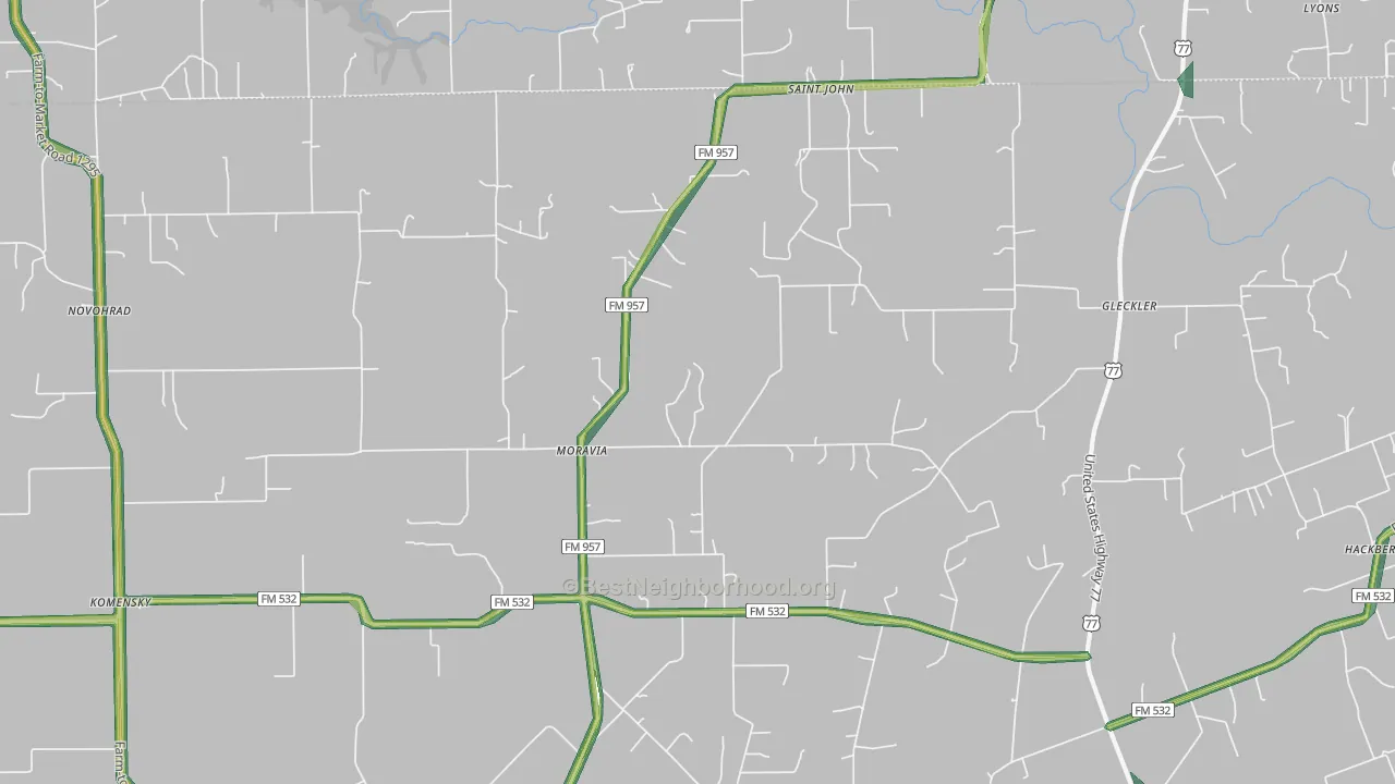 Moravia, TX Map of Noise Levels in Moravia