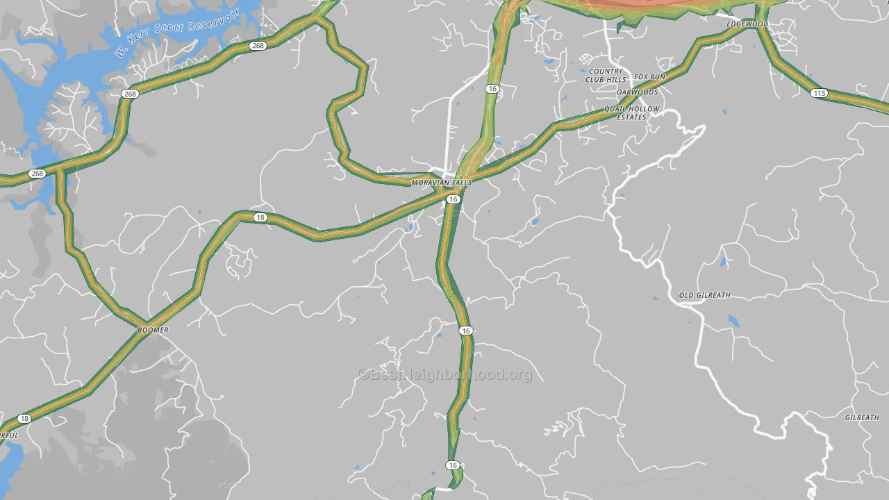 Moravian Falls, NC Map of Noise Levels in Moravian Falls