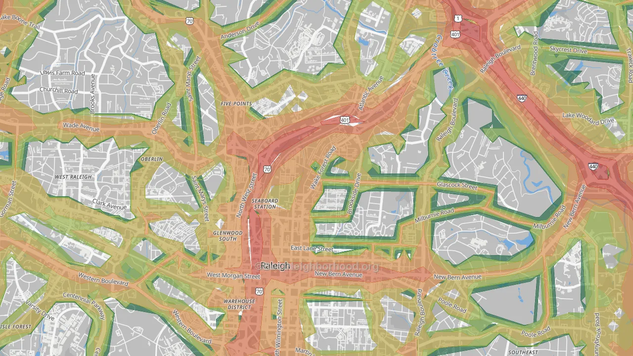 Mordecai, Raleigh, NC Map of Noise Levels in Mordecai