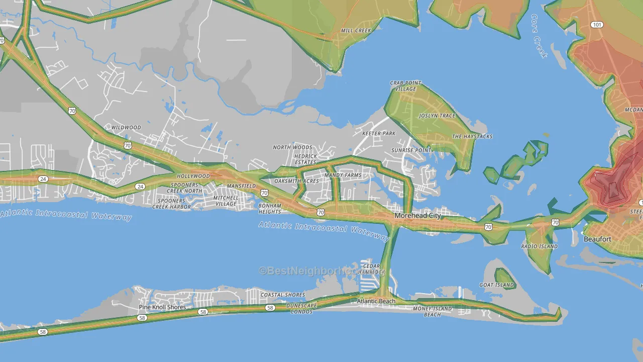 Morehead City, NC Map of Noise Levels in Morehead City