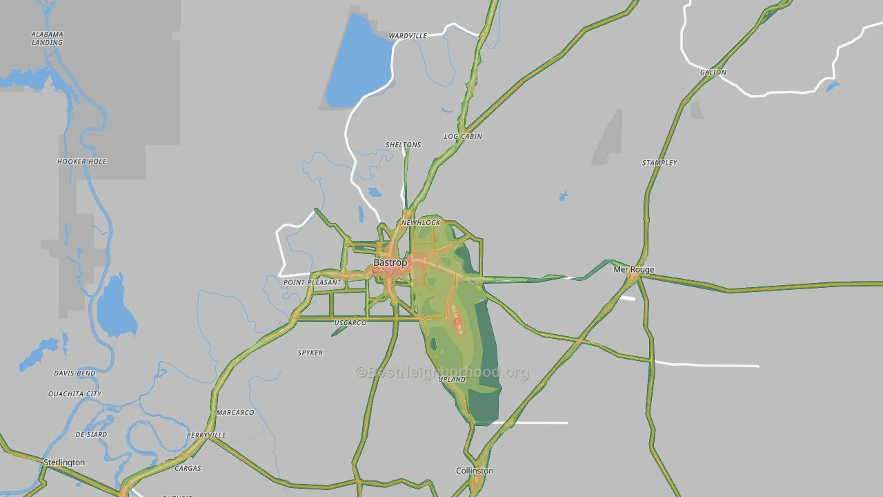 Morehouse Parish, LA Map of Noise Levels in Morehouse Parish
