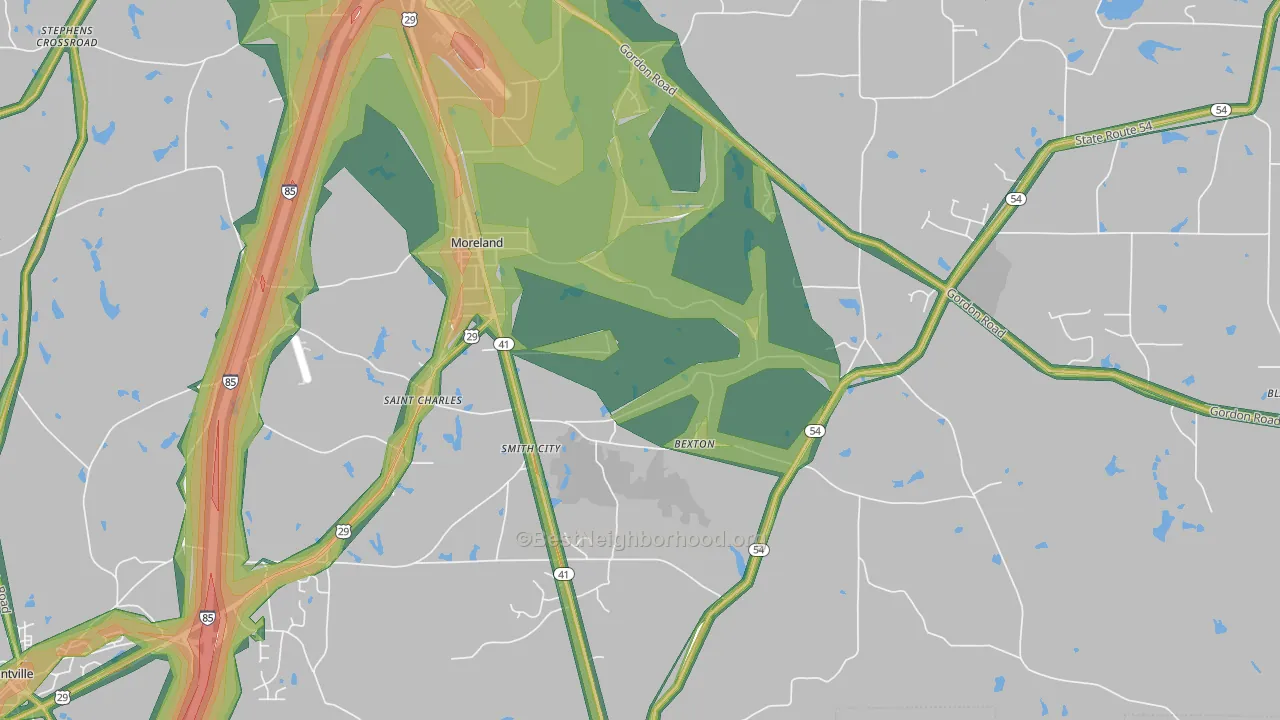 Moreland, GA Map of Noise Levels in Moreland