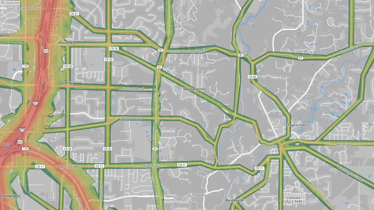 Moreland Hills, OH Map of Noise Levels in Moreland Hills