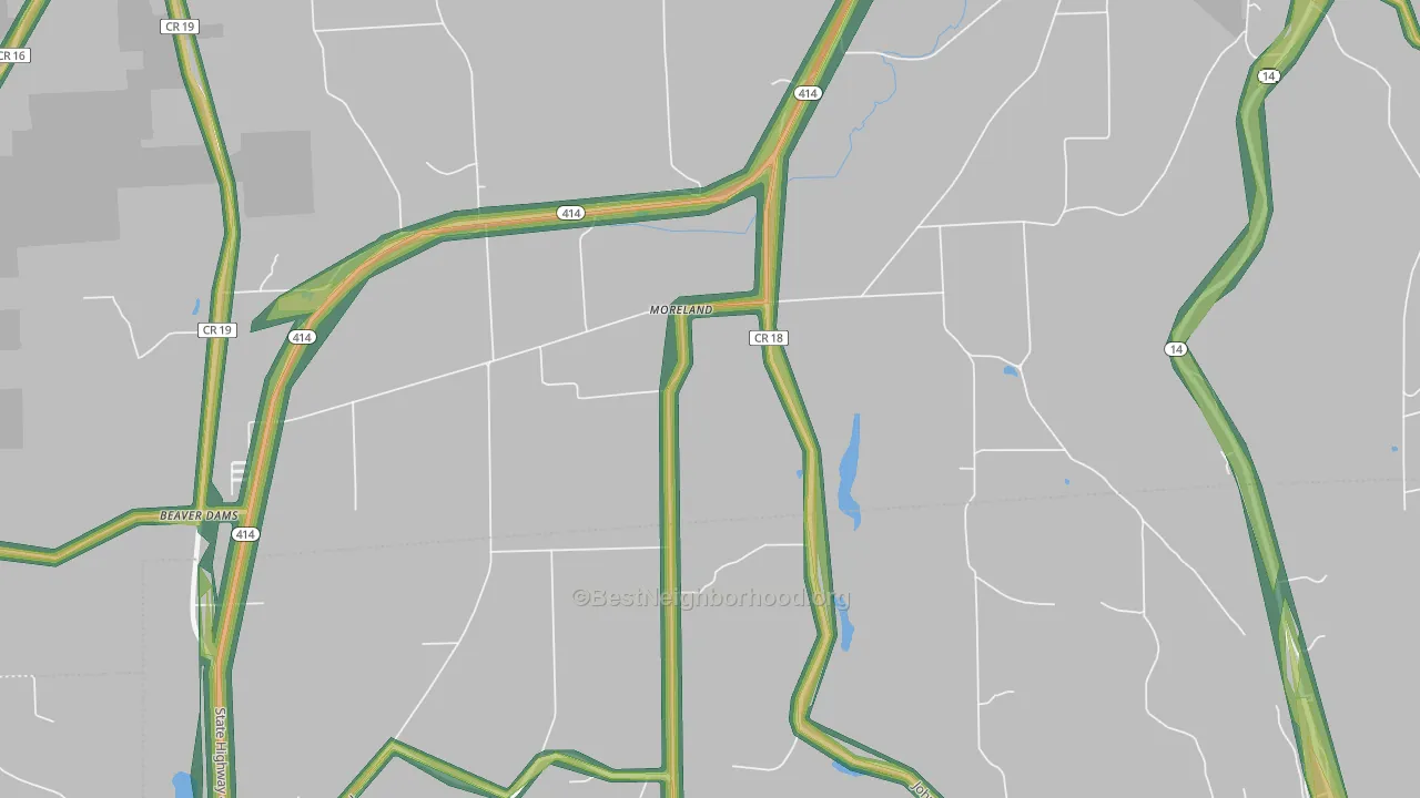 Moreland, NY Map of Noise Levels in Moreland