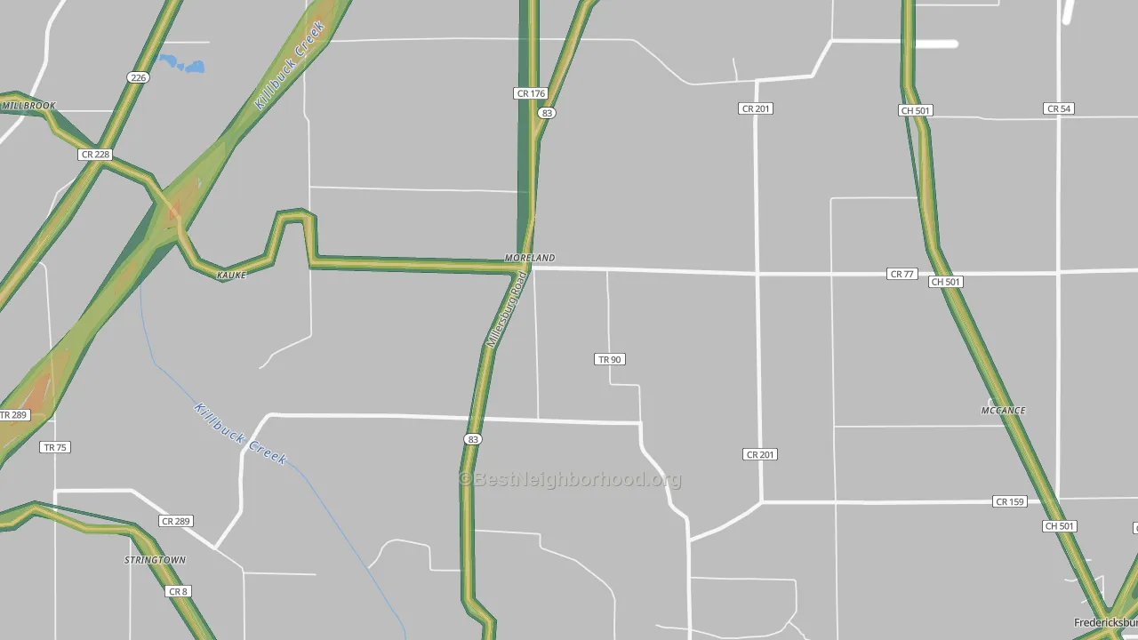 Moreland, OH Map of Noise Levels in Moreland