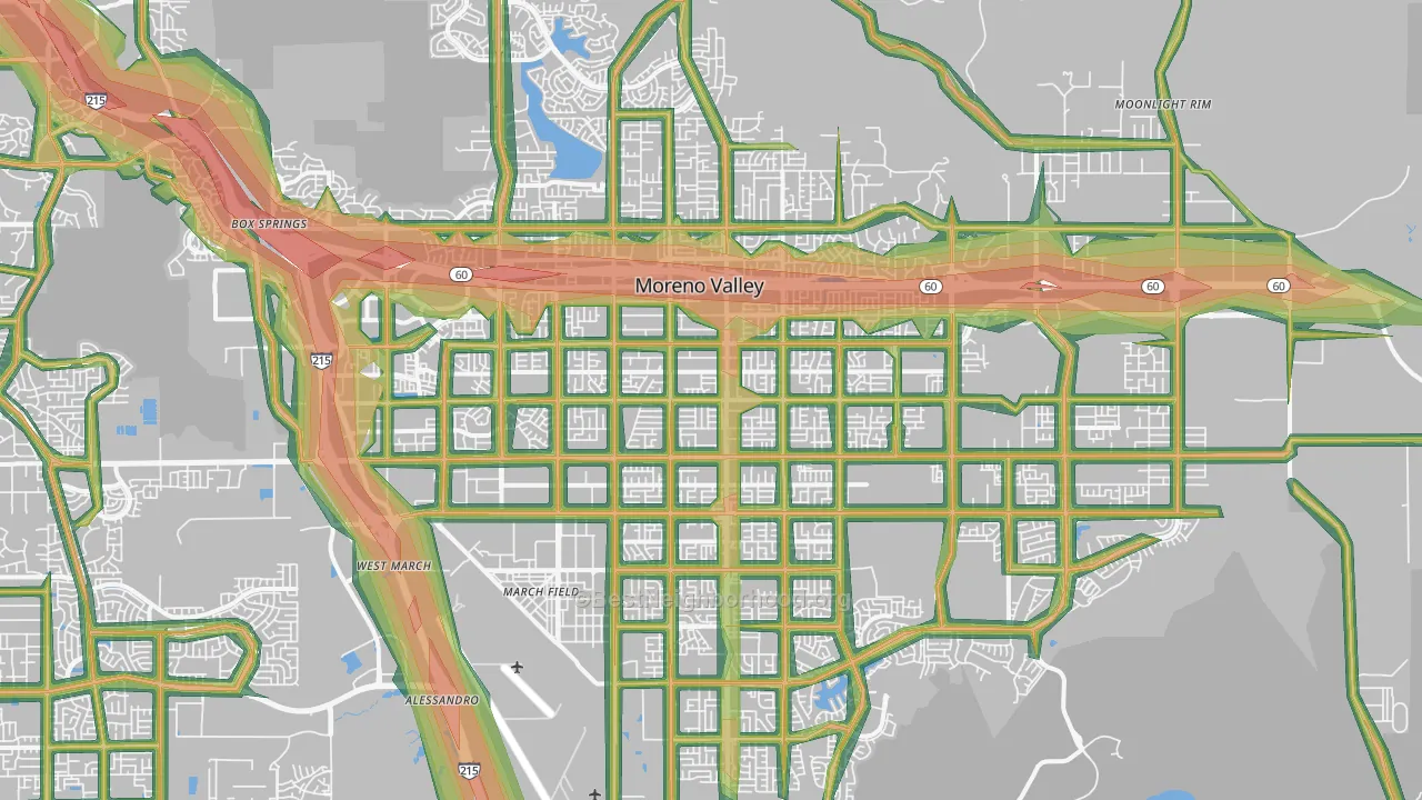 Moreno Valley, CA Map of Noise Levels in Moreno Valley