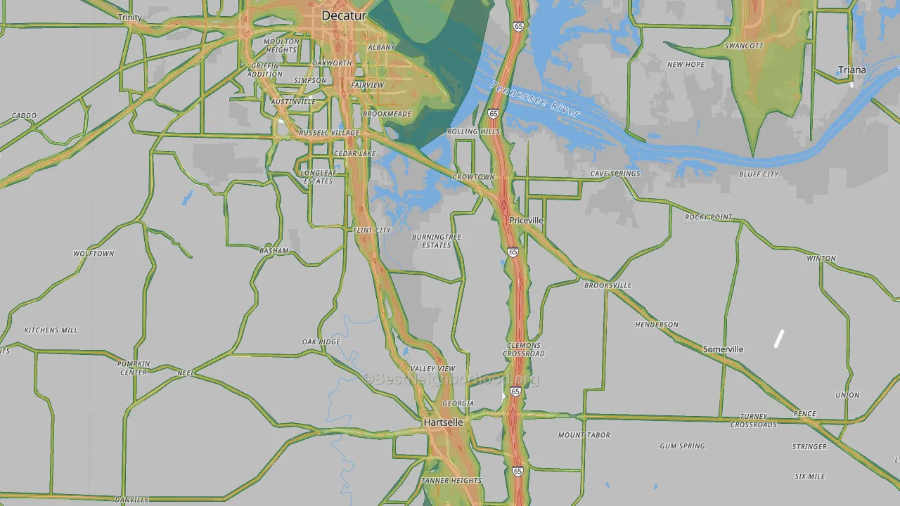 Morgan County, AL Map of Noise Levels in Morgan County