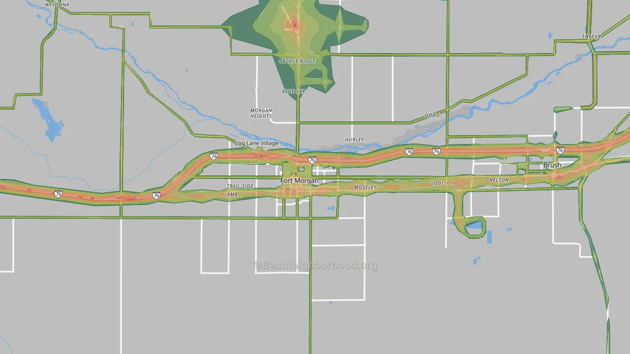 Morgan County, CO Map of Noise Levels in Morgan County
