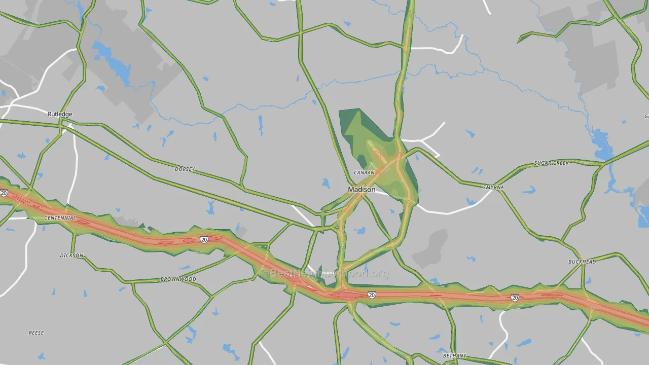Morgan County, GA Map of Noise Levels in Morgan County