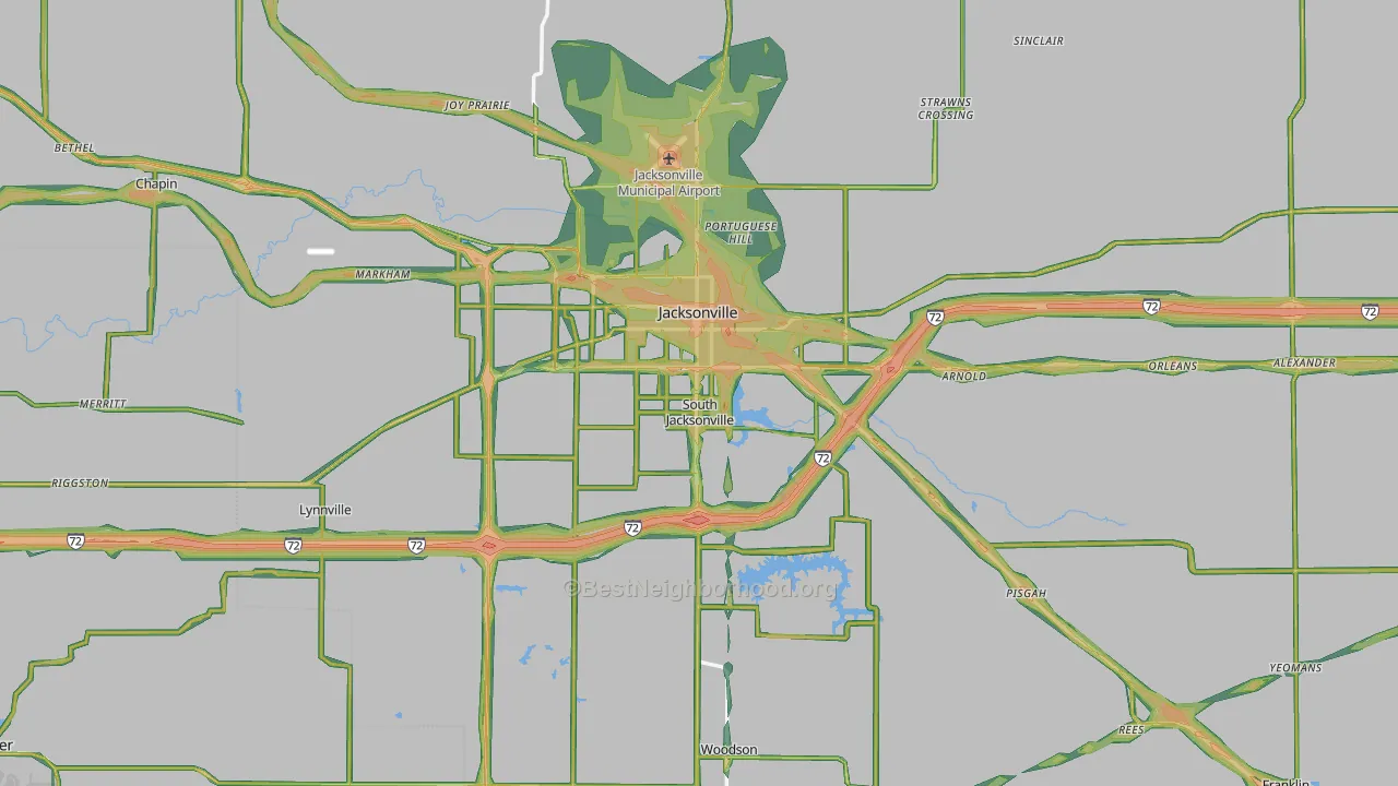 Morgan County, IL Map of Noise Levels in Morgan County