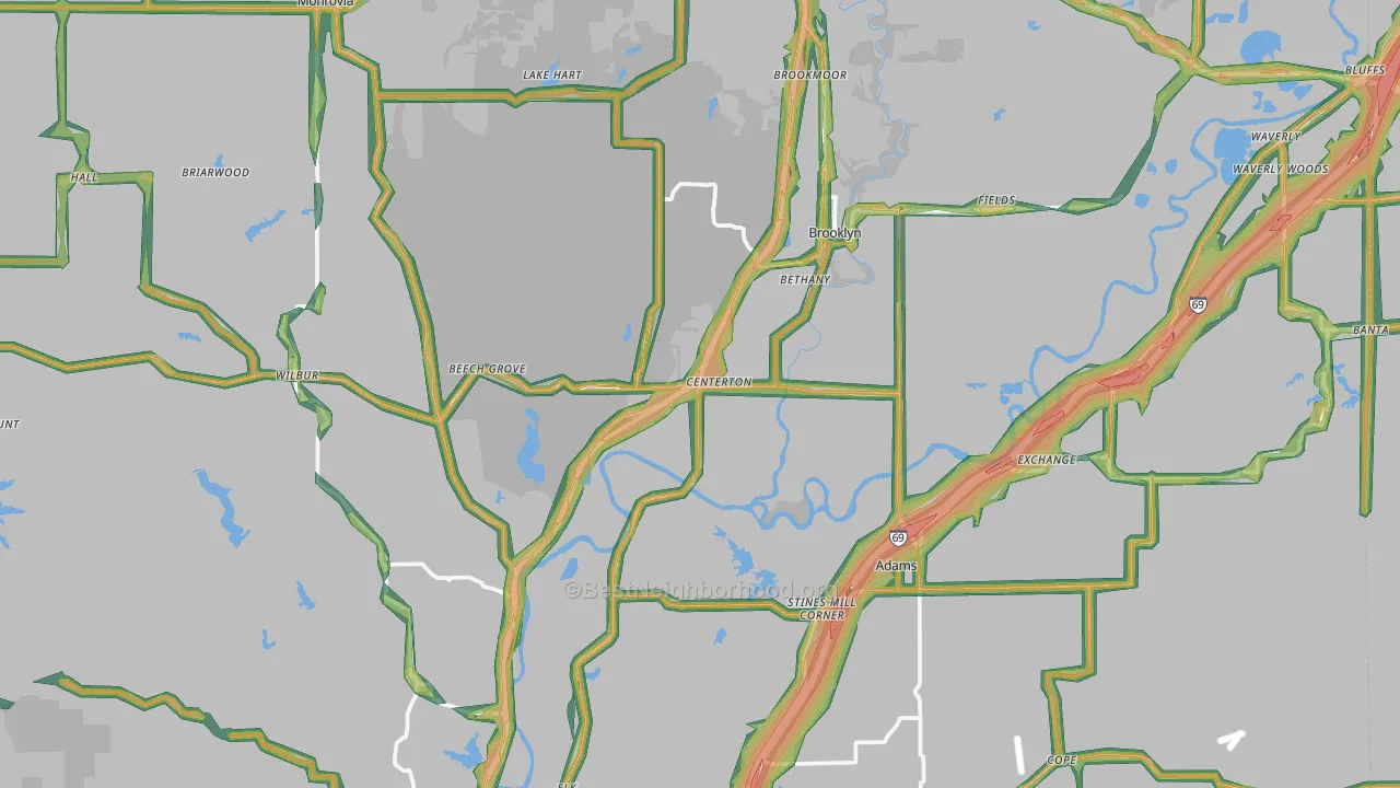 Morgan County, IN Map of Noise Levels in Morgan County