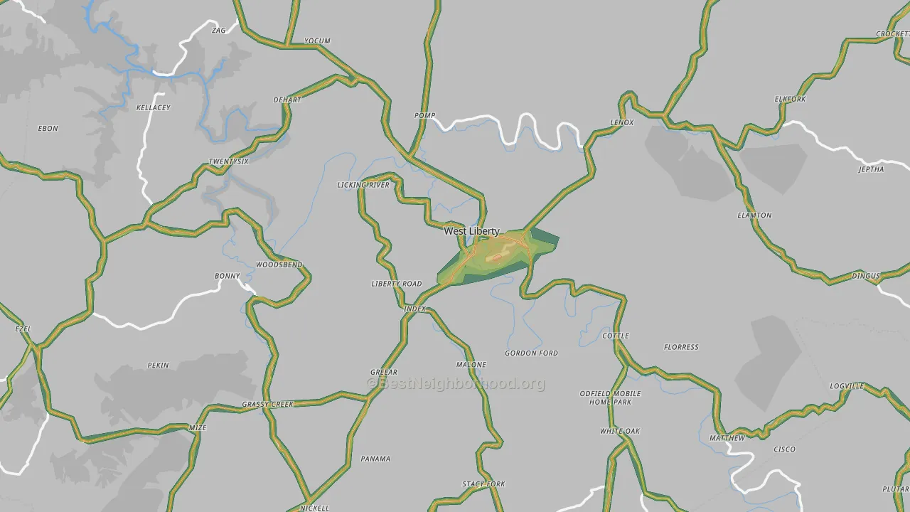 Morgan County, KY Map of Noise Levels in Morgan County