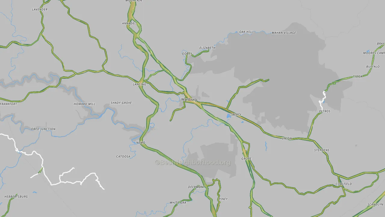 Morgan County, TN Map of Noise Levels in Morgan County