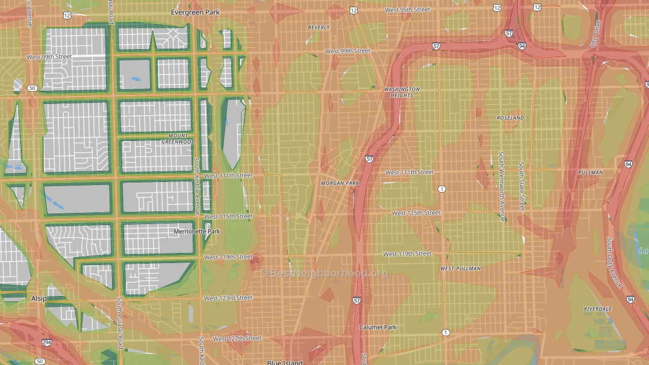 Morgan Park, Chicago, IL Map of Noise Levels in Morgan Park