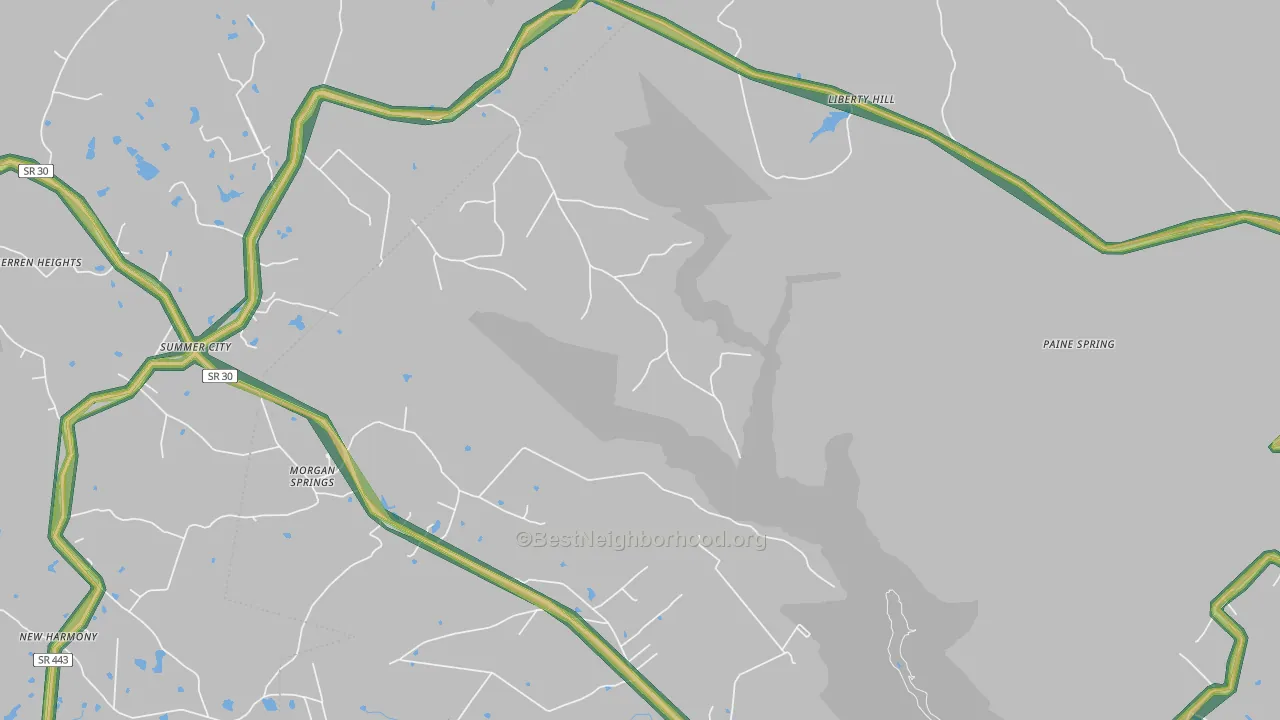 Morgan Springs, TN Map of Noise Levels in Morgan Springs