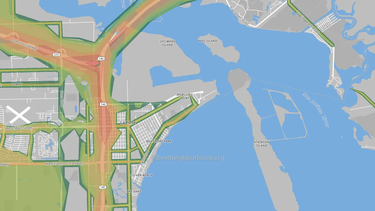 Morgans Point, TX Map of Noise Levels in Morgans Point