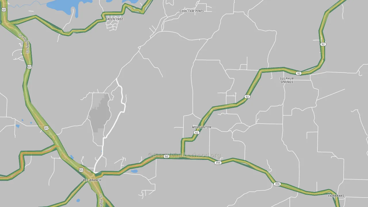 Morganton, AR Map of Noise Levels in Morganton