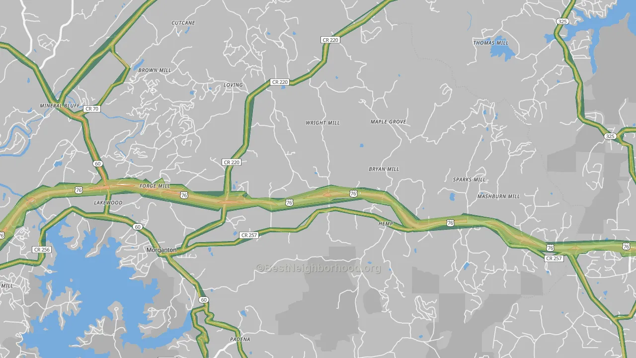 Morganton, GA Map of Noise Levels in Morganton