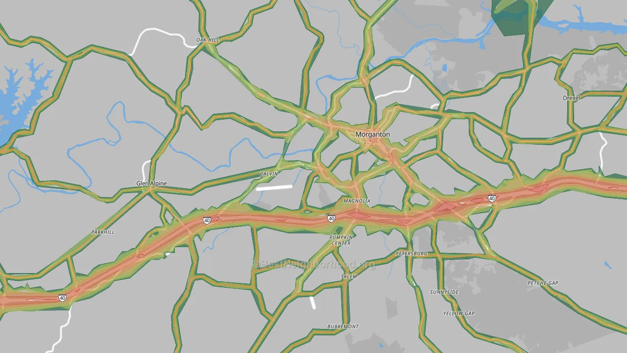 Morganton, NC Map of Noise Levels in Morganton