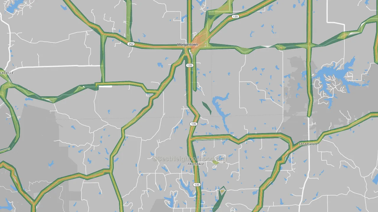 Morgantown, IN Map of Noise Levels in Morgantown