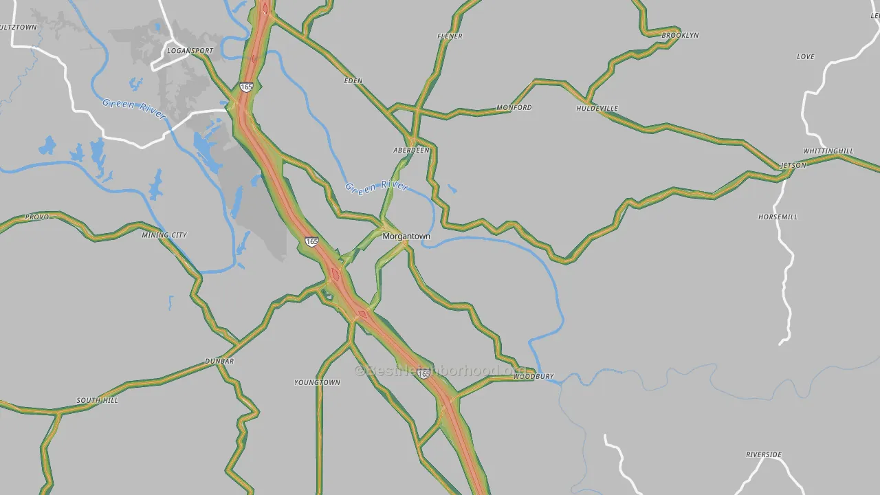 Morgantown, KY Map of Noise Levels in Morgantown