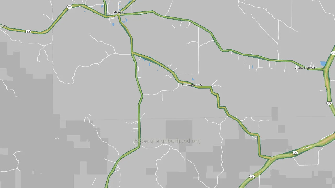 Morgantown, MS Map of Noise Levels in Morgantown