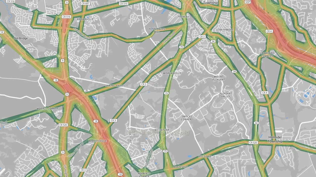 Morganville, NJ Map of Noise Levels in Morganville