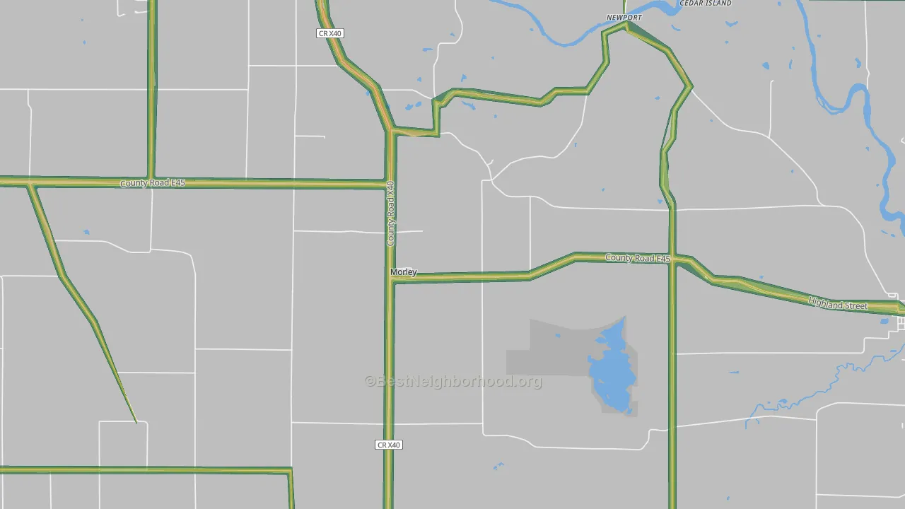 Morley, IA Map of Noise Levels in Morley