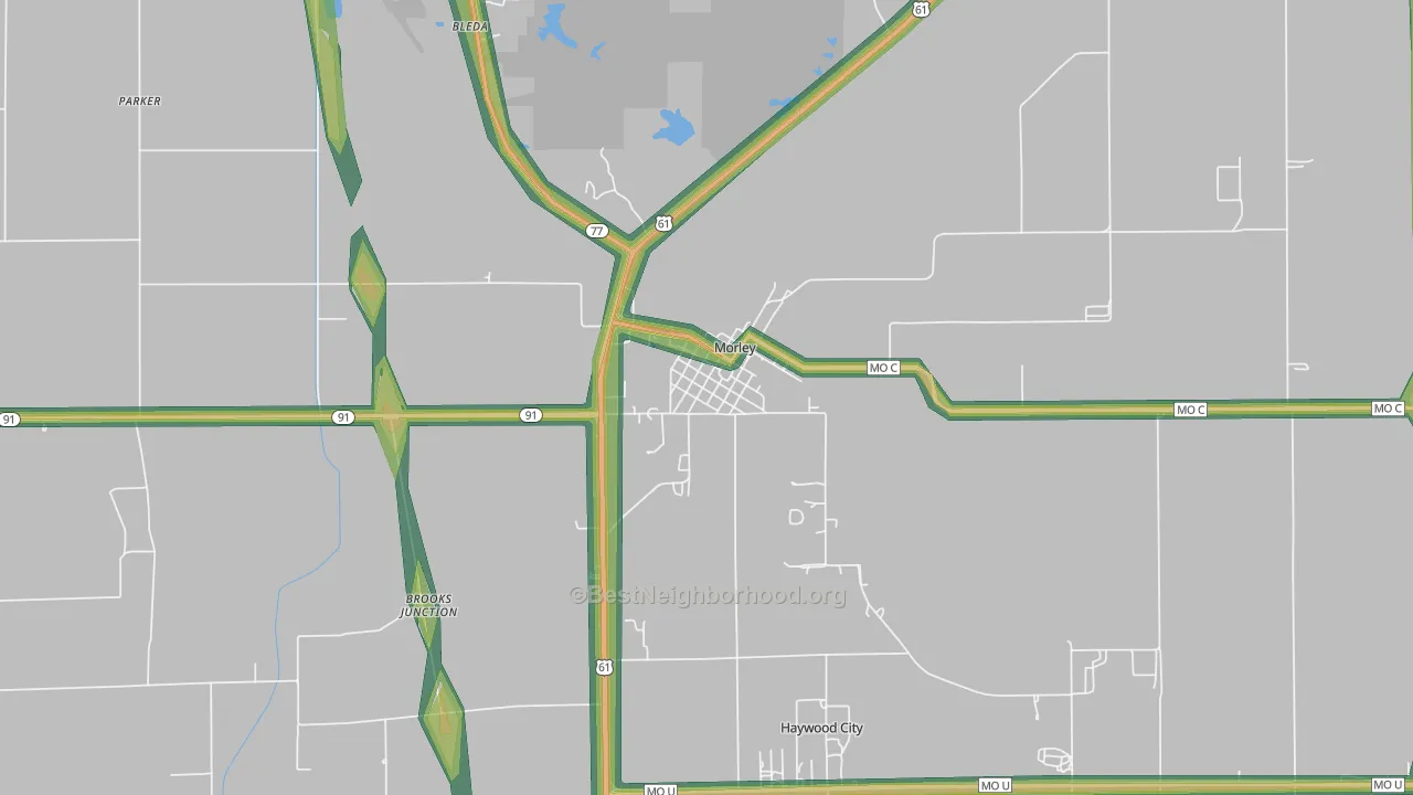Morley, MO Map of Noise Levels in Morley