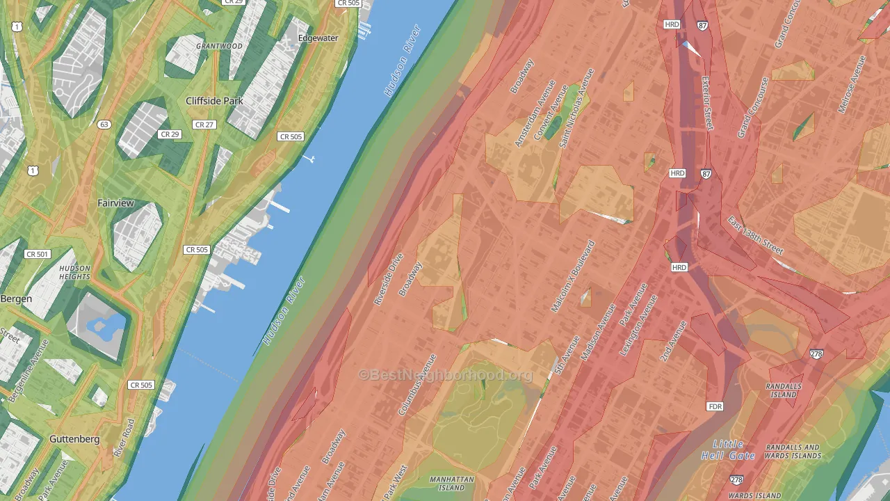 Morningside Heights, Manhattan, NY Map of Noise Levels in Morningside Heights