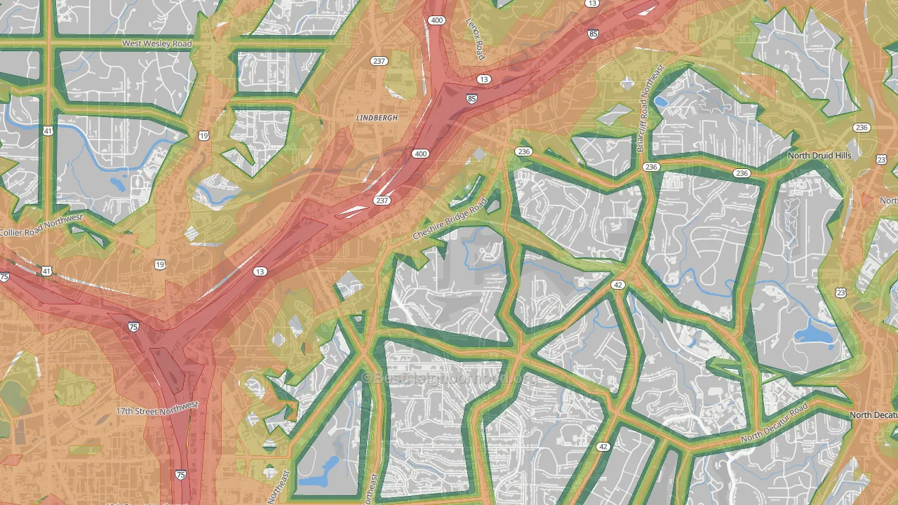 Morningside-Lenox Park, Atlanta, GA Map of Noise Levels in Morningside-Lenox Park