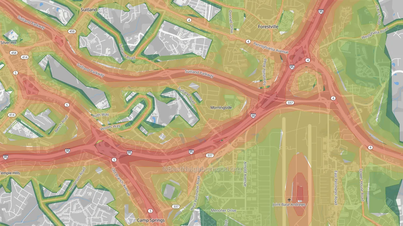 Morningside, MD Map of Noise Levels in Morningside