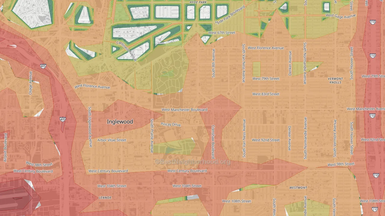 Morningside Park, Inglewood, CA Map of Noise Levels in Morningside Park